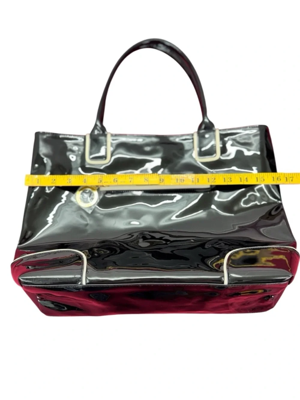 Stee lauder Classic Black Patent Tote with Gold Accent - Picture 6 of 10